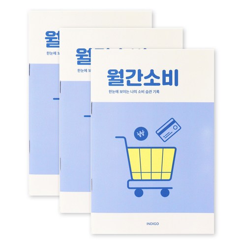 [3권SET] 인디고 월간소비 플래너(1개월 데일리 가계부 캐시북), 3개, 블루