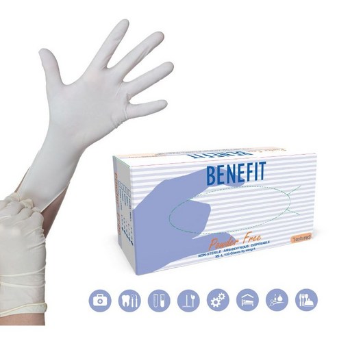 BENEFIT 무분말 라텍스 장갑, 화이트아이보리, 대(L), 1개