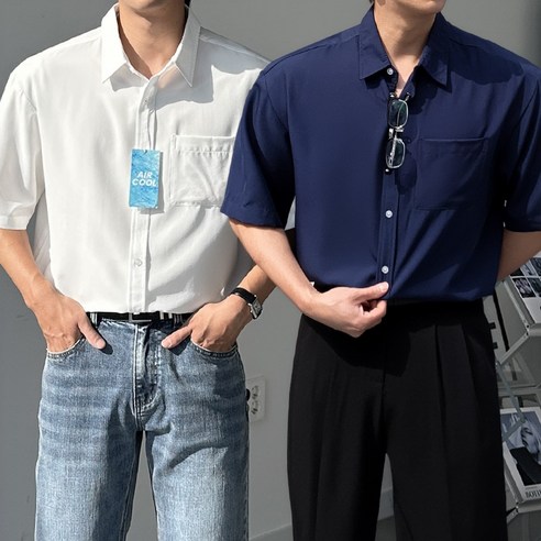 [1+1] 2-PACK 남자 남성 아이스 오버핏 고밀도 링클프리 구김방지 여름 반팔 셔츠 빅사이즈