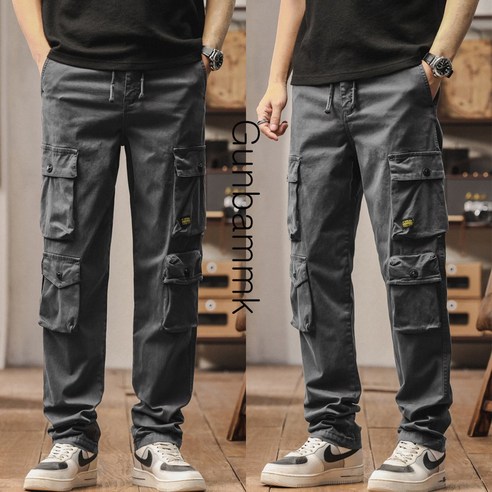 군밤마켓 워싱면 남성 허리밴딩 일자핏 카고팬츠 875