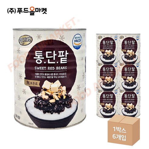 푸드올마켓_ 리치스 통단팥 3kg /빙수팥 한박스 (3kg x 6ea), 3kg, 6개