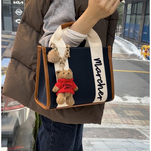 키링포함 마르쉐 자수 토트백 크로스 캔버스 사각 손가방 골프 인스타패션
