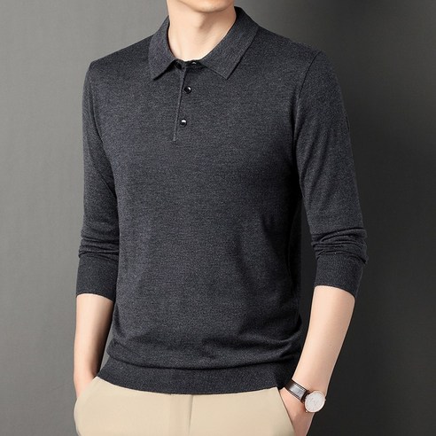 남성 봄가을 데일리 카라 니트 티셔츠 긴팔 베이직