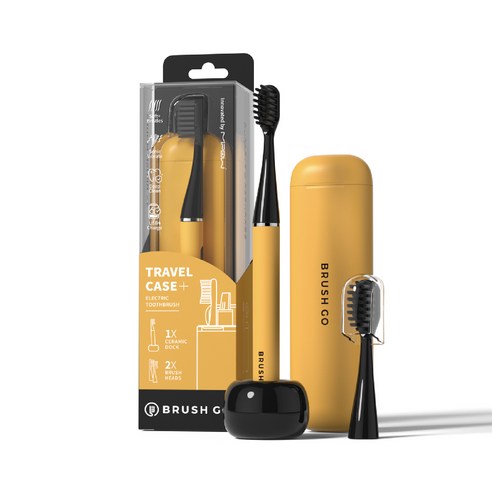 MIPOW BRUSH GO i4 울트라 슬림 음파 전동칫솔 | 여행용 충전 칫솔 | 브러시 헤드 2개 포함 | 슬림하고 가벼운 전동칫솔, 1세트, Yellow, CI-900S