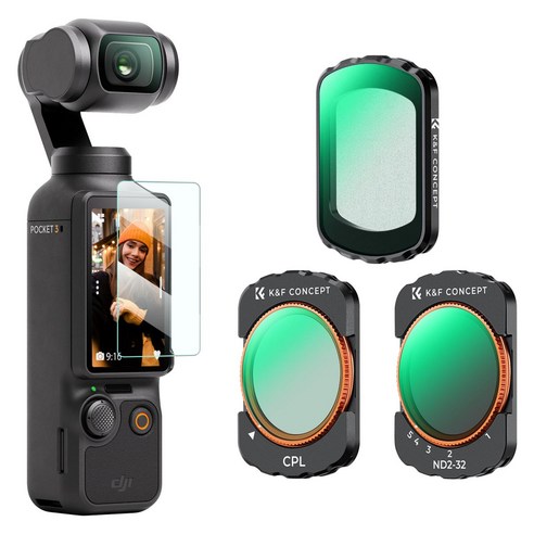 K&F DJI Osmo Pocket 4 / DJI Osmo Pocket 3 용 마그네틱 CPL + 블랙 미스트 1/4 + ND2-32 필터 세트 (멀티 코팅/HD 광학 유리), 1개, 단일