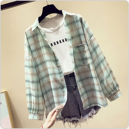 에쉬울프 여성용 데일리 체크셔츠 루즈핏