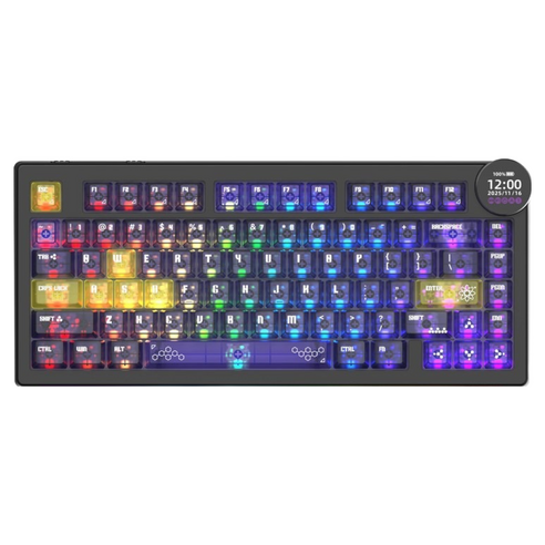 에이재즈 AK820 V2 프로 스마트 스크린 RGB 3모드 유무선 키보드, 클리어 딥 퍼플 + 옐로, 라이치 축, 제조사축