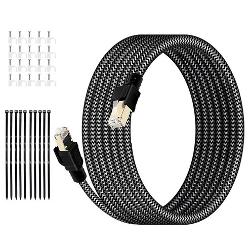 HUO JI CAT8 40Gbps 초고속 게이밍 랜케이블 인터넷 랜선, 검정색, 1개, 20m 검정색, 1개, 20m