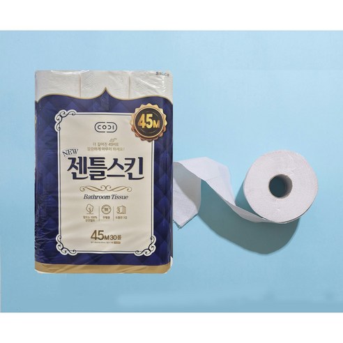 트레이더스 쌍용제지 코디 젠틀스킨 3겹 롤 화장지 45M X 30롤 + 더메이런알콜티슈 이미지 2