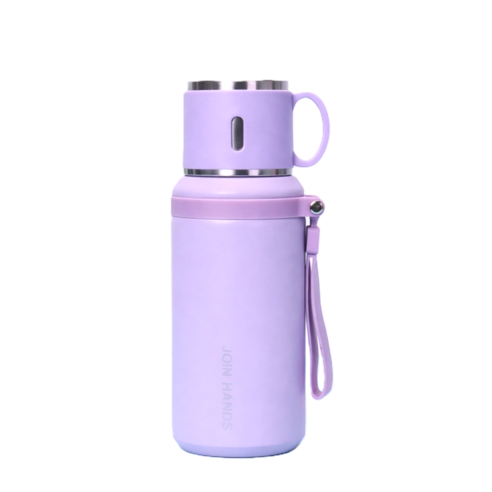 보온병 텀블러 316스테인리스 컵 뚜껑 스트랩 보냉, 1개, 600ml, 퍼플