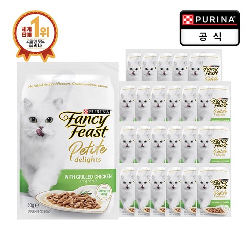 팬시피스트 3개월 이후 고양이 쁘띠딜라이트 주식 파우치, 닭, 50g, 24개