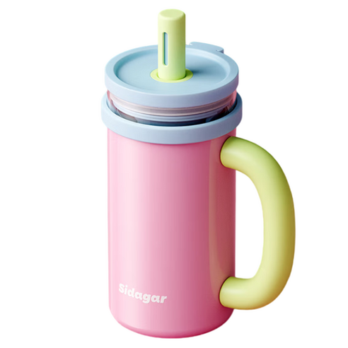 스타플러스 2 인 1 마카롱 스테인리스 보온병, 핑크 + 블루, 1개, 615ml