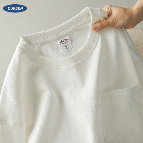 DUKEEN 320g 헤비코튼 남자 오버핏 포켓 반팔티 면100% 아메카지 캐주얼 데일리 기본티