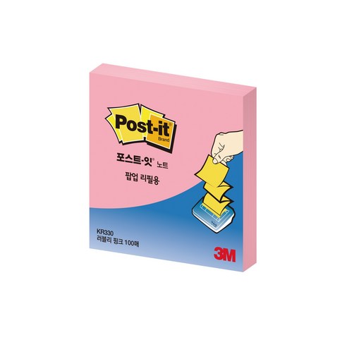3M 팝업 디스펜서용 리필, 러블리핑크, 100매, 1개