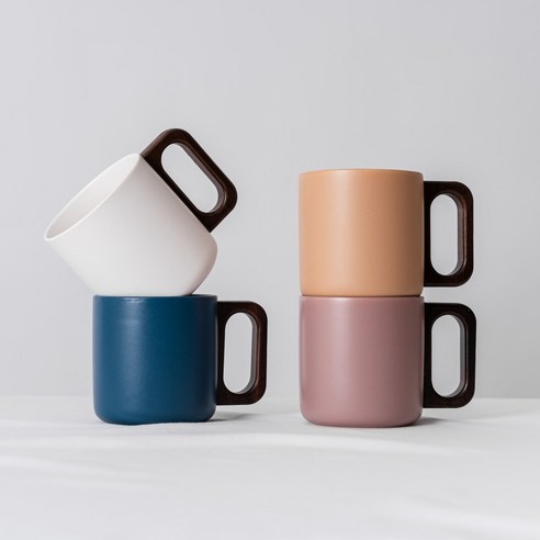 카빈스 우드 핸들 머그컵 무광 도자기 컵 400ml, 1개, 브릭 오렌지