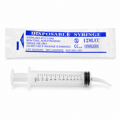 립트 반려동물 커브형 피딩용 주사기 12ml, 5개, 투명
