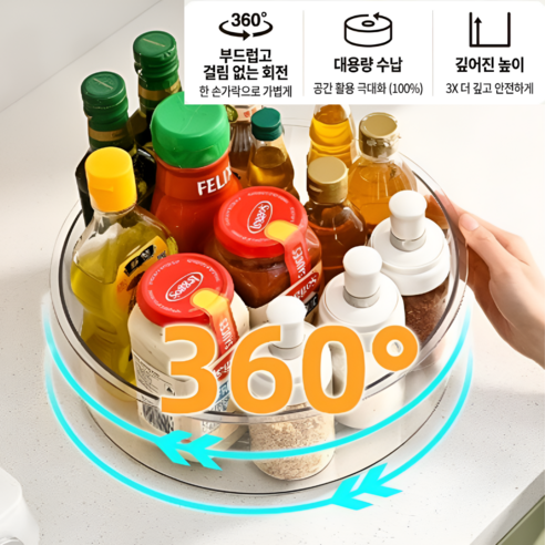 베리후 주방정리 다용도 360도 회전 수납 트레이, 1개, 투명