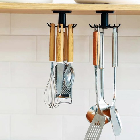 주방 다용도 무타공 회전 국자걸이 조리도구걸이, 그레이, 1개, 천장부착형 1+1