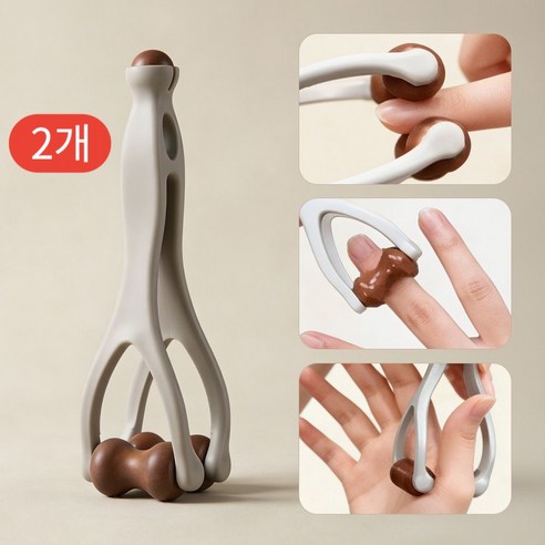 픽앤고 손가락 마사지기 360도 롤링 지압 원목 롤러, 브라운, 2개