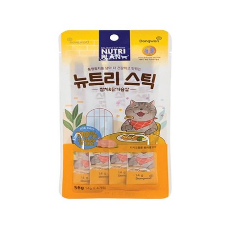 동원뉴트리플랜 고양이 뉴트리 스틱, 혼합맛(참치/닭가슴살), 56g, 1개