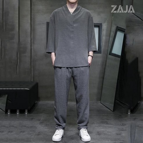ZAJA 남성 여름 린넨 상하세트 빅사이즈 루즈핏 캐주얼 홈웨어