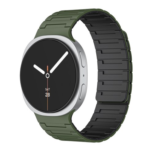 갤럭시워치 8/8클래식 호환 스포츠 마그네틱 실리콘 스트랩 밴드 40mm 44mm 46mm, 다크 그린