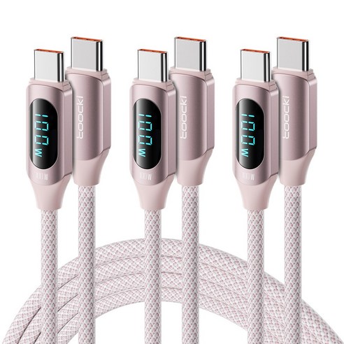 TOOCKI 알루미늄 합금으로 디스플레이 C-C 100w 고속 충전케이블, 2m, 핑크, 3개