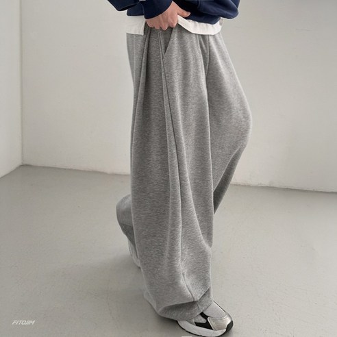 FITOJIM 남자 사이드 핀턱 옆트임 와이드 팬츠 밴딩 츄리닝 트레이닝 바지