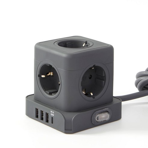 일렉온 큐브 멀티탭 5구 디자인 멀티콘센트 USB C PD 고속충전 절전스위치 ECU-513, 1개, 블랙, 1.8m