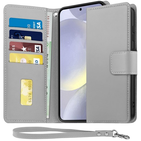 아칸크 갤럭시 S24(SM-S921N) 다이어리 가죽 지갑 휴대폰 케이스+핸드 스트랩 세트