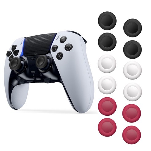 NEWDERY PS5 PS4 조이스틱 교체 캡 미끄럼 방지 끈적임 방지 혼합 10p세트, 1세트, 블랙 화이트 레드, 4N4P0319122100