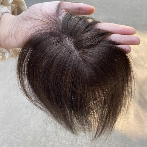 샤일리 여성 인모 정수리 부분가발 인모 앞머리 가르마 수제가발, 브라운+가르마타입, 1개