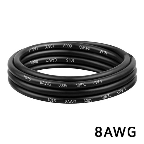 8AWG 실리콘 케이블 드론 RC카 배터리 전원선 고내열 주석도금 구리, 1개, (케이블) 8AWG(블랙)