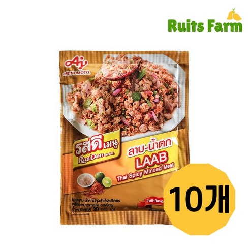[루츠팜] 태국 로띠 랩남톡 파우더 30gX10개 spicy minced meat rosdee laab 아지노모토 laab namtok, 30g, 10개