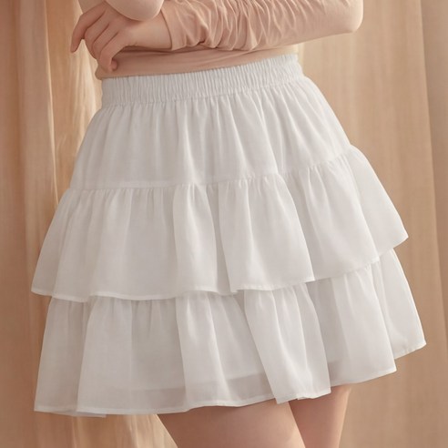 라뷰드 러블리 캉캉 미니 스커트 치마 바지 여성 밴딩 A라인 플리츠 숏스커트 2단 레이스 플레어 하의 속바지 내장 하웨이스트 물결 숏치마