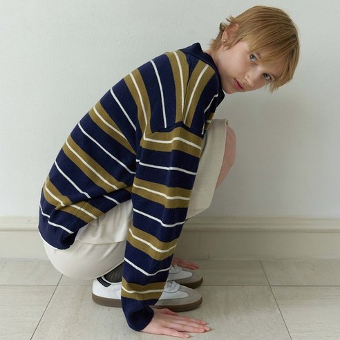 온앤온 오버핏 스트라이프 카라 니트 NEK5WP909_41