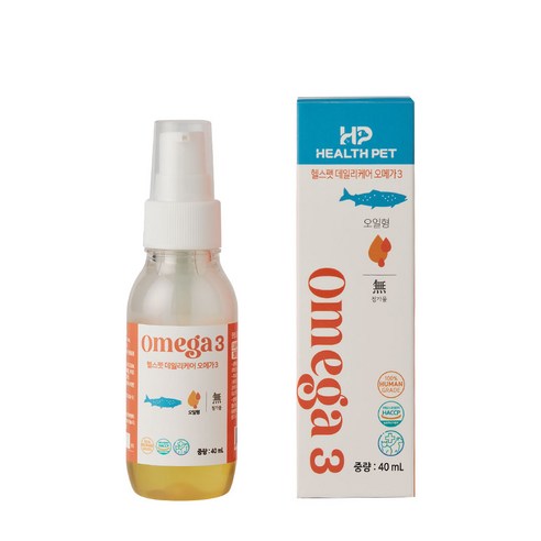 헬스펫 데일리케어 오메가3 오일형 40ml 해양성 동물성 심혈관 건강 강아지 고양이 영양제, 1개