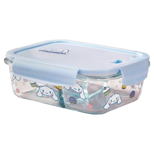 MARSICA 산리오 3칸 나눔 유리 밀폐용기 1L, 1개, 블루