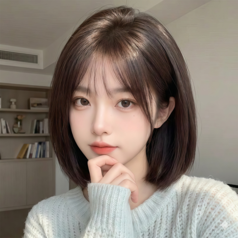 Leesheer 여성 단발 머리 100% 수제 전체가발 데일리 내추럴 통가발, 1개, 블랙