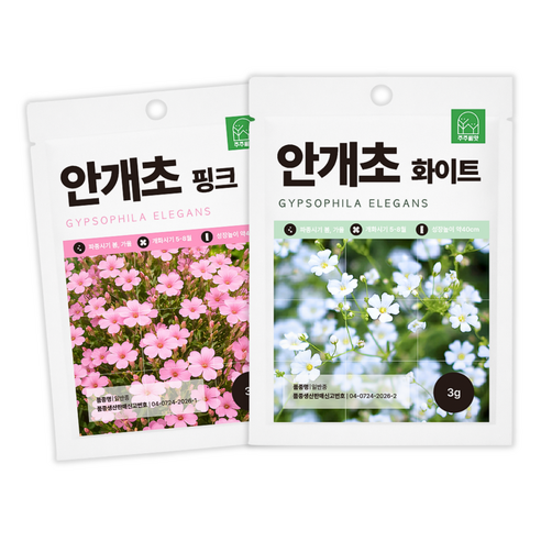 [주주씨앗] 안개초 씨앗 2종 세트 작은꽃 핑크 화이트 절화용 가드닝 꽃씨, 1개