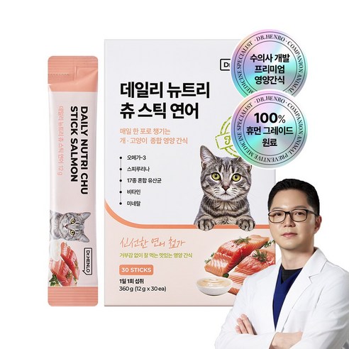 닥터헨로 데일리 뉴트리 츄 스틱 연어+닭고기 고양이 짜먹는 간식 30p, 1개, 360g, 혼합맛(연어/닭)