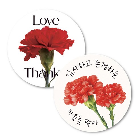 스승의날 어버이날 감사 땡큐 원형 카네이션 스티커, 100개, 2종