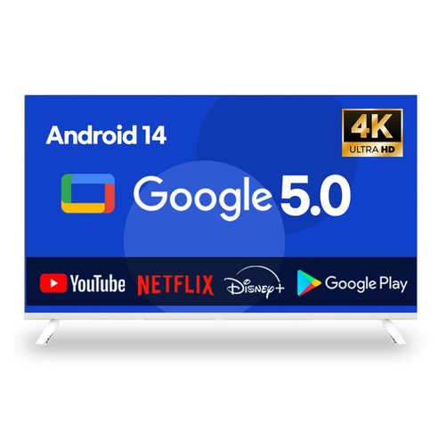 이브이 43인치 109cm UHD QLED 스마트 구글TV 화이트 에너지효율 1등급, 이브이 43인치 UHD 구글TV 화이트, 고객직접설치, 스탠드형 이브이 43인치 UHD 구글TV 화이트, 고객직접설치, 스탠드형