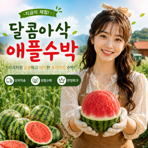 [역대노마진] 100박스한정 달콤아삭 12brix 애플수박, 900g, 1개
