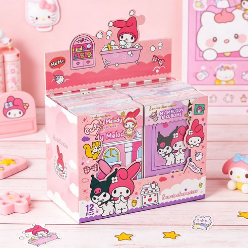 CIVILEE 12pcs 산리오 조용한 책 무재단 DIY 인형 만들기 풀세트 커팅 없이 바로 만들기 선물용 기프트박스 세트, 1세트, 핑크색