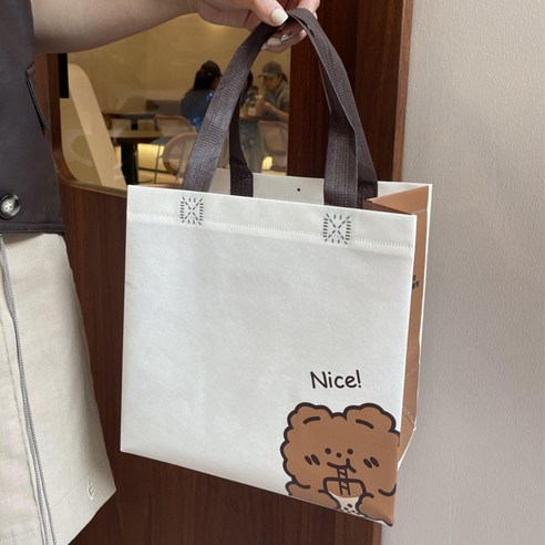복장 부직포 쇼핑백 소중대 포장봉투 손잡이 선물봉투 쇼핑백 리유저블, 화이트베어24x24x15cm, 25개