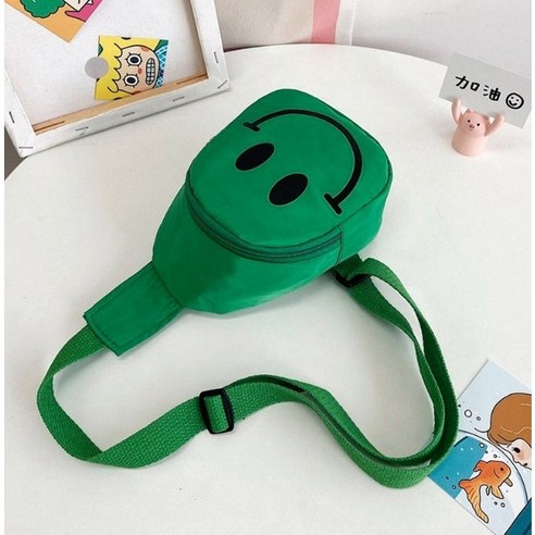 스마일 크로스백 슬링백 가방 구디백 6종 어린이집 생일 답례품 유치원 소풍 미니 단체 선물, 그린, 1개