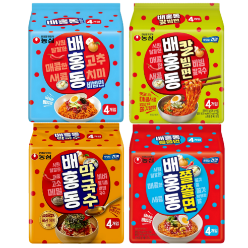 [달콤진] 농심 배홍동 비빔면 4p + 칼빔면 4p + 쫄쫄면 4p + 막국수 4p