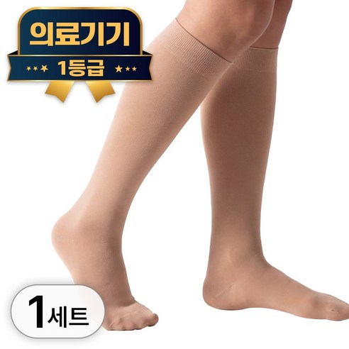 라이프엠디 의료용 종아리 압박 스타킹 발막힘형 다리 릴렉스 보호대 혈액순환 압박용 밴드 슬리브 고탄력 니삭스 베이지, 니삭스형, 1세트