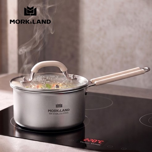MorkLand 라면 냄비 304 스텐 3중 인덕션 무연마제 이유식 냄비, 실버, 1개, 16cm